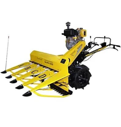 Rare Machinery Reaper Harvesting Equipment in Yellow for Efficient Crop Cutting and Gathering