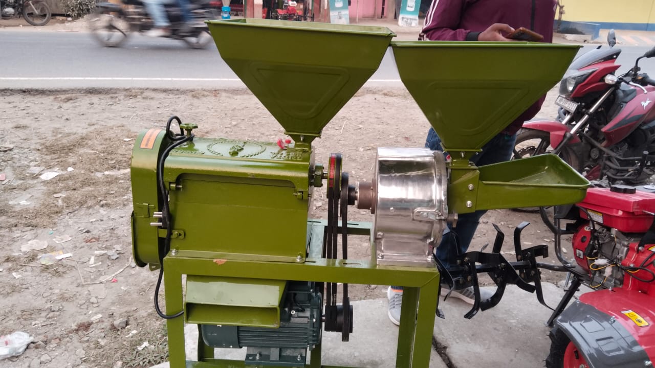 6w300 Mini 2 in 1 Rice Mill With Pulverizer Machine  With 4.5 HP Motor