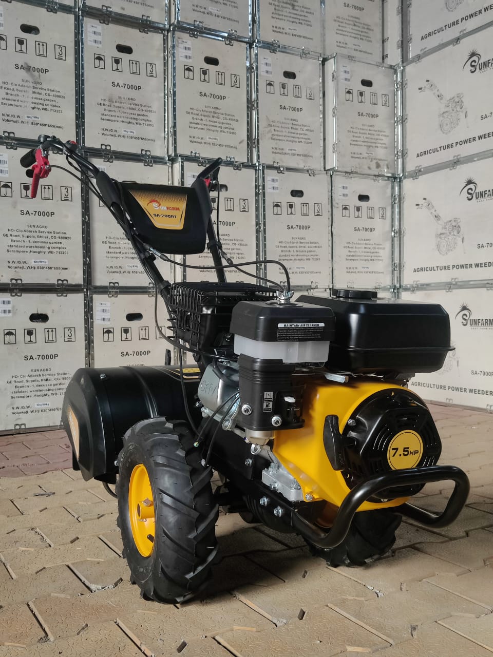 Rare Machinery Mini Tiller with 7.5 HP rotary tiller engine for efficient gardening and soil preparation
